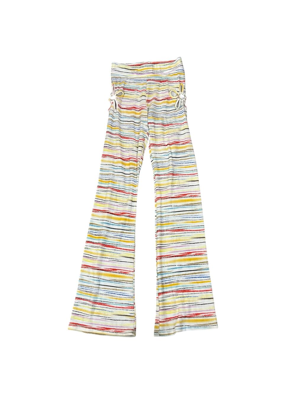 Forever 21 Stripe Stretch Pull On Flare Pants Jrs Small Flower Cut Outs Kidcore